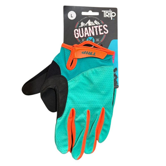 Guantes Trip Largos Celeste con Naranjo L