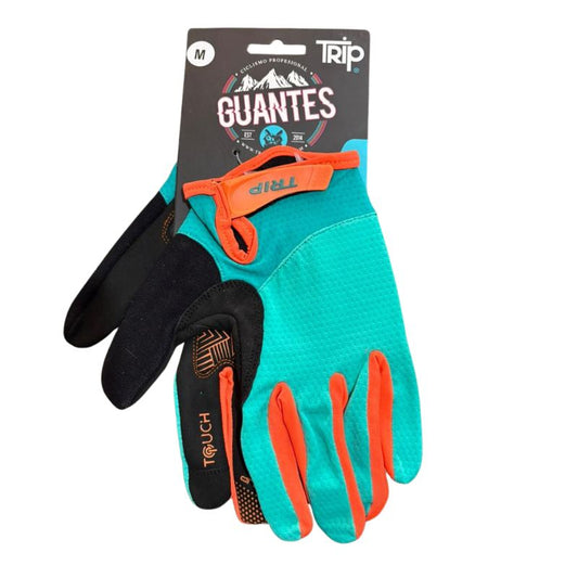 Guantes Trip Largos Celeste con Naranjo M