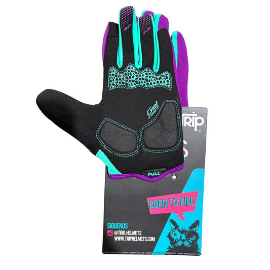 Guantes Trip Largos Morado con Celeste Talla XS