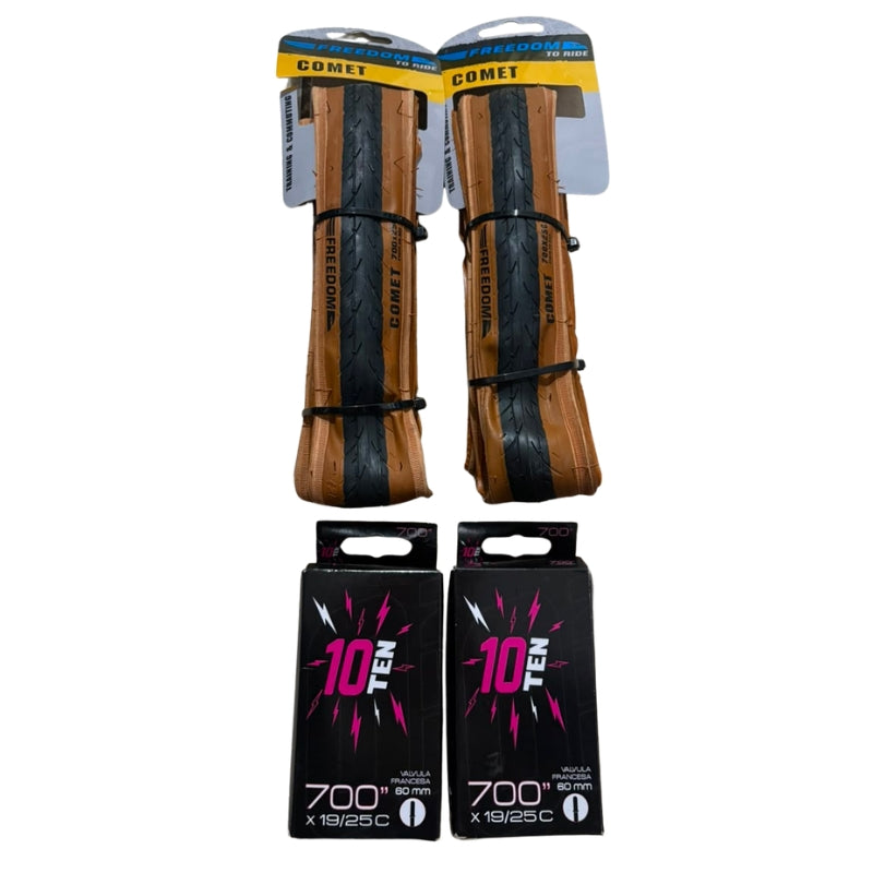 Pack Par de Neumáticos Freedom 700x25c + Par de cámaras 25c