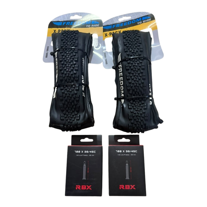 Pack Par de Neumáticos Freedom X-Pack 700x38c Negro + Par de cámaras 38c