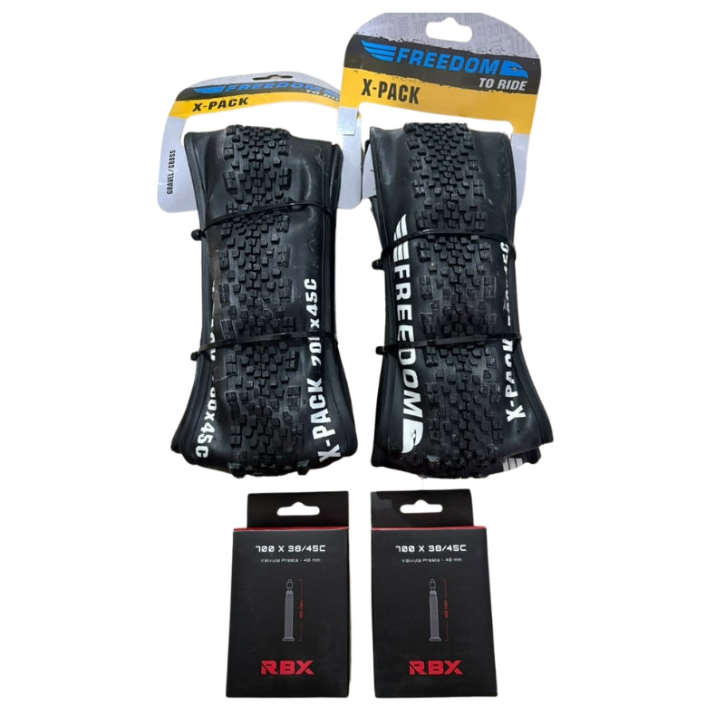 Pack Par de Neumáticos Freedom X-Pack 700x45c Negro + Par de cámaras 45c