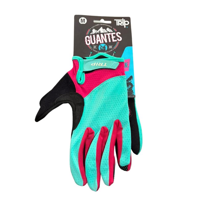Guantes Trip Largos Celeste con Rosado Oscuro Talla M