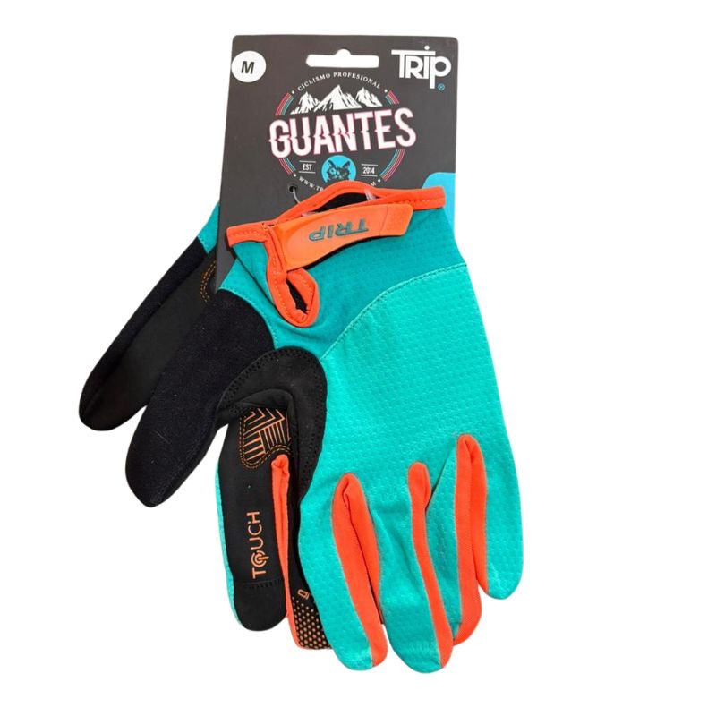 Guantes Trip Largos Celeste con Naranjo M