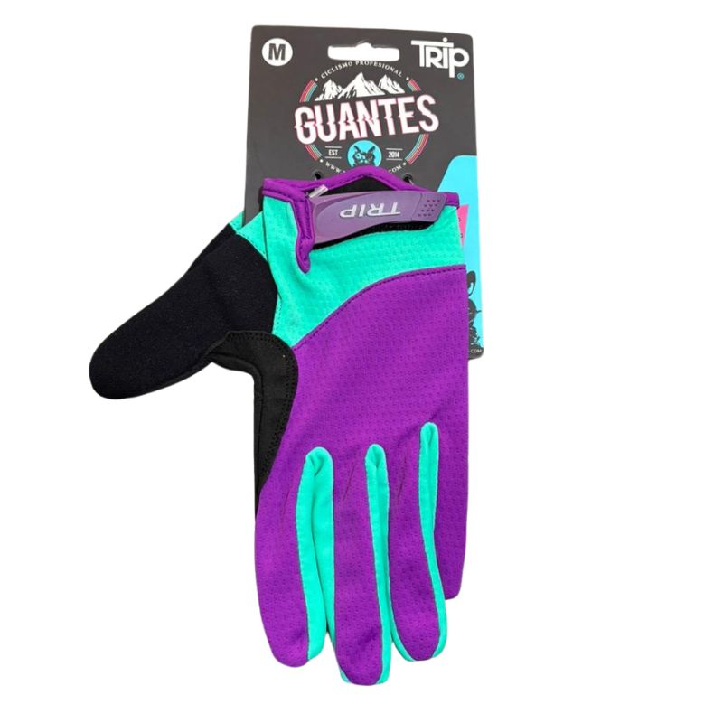 Guantes Trip Largos Morado con Celeste Talla M