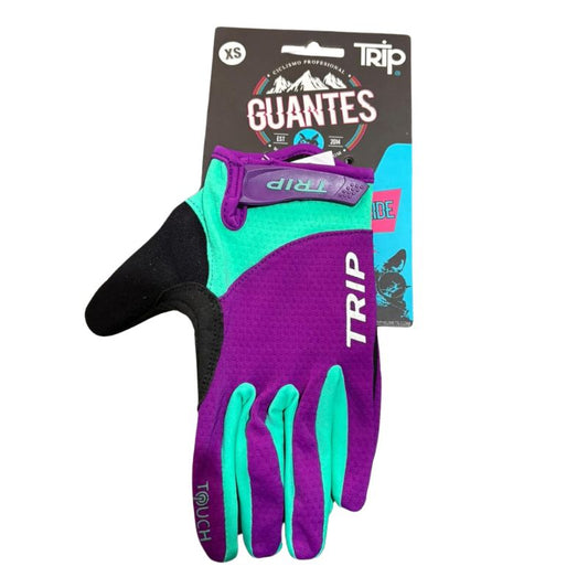 Guantes Trip Largos Morado con Celeste Talla XS
