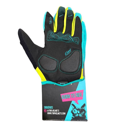 Guantes Trip Largos Celeste con Verde Claro Talla L