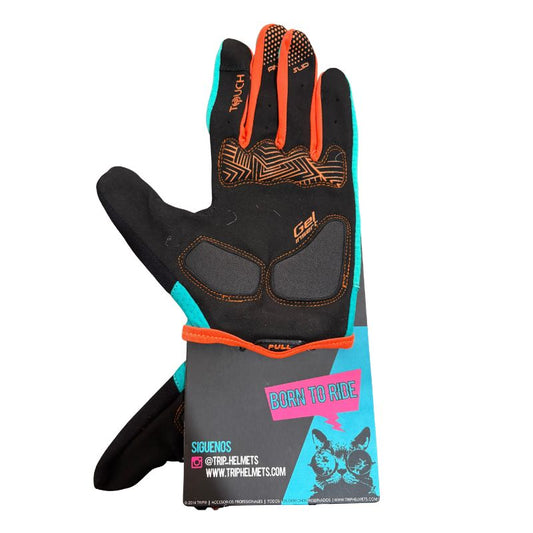Guantes Trip Largos Celeste con Naranjo L