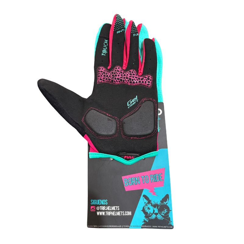 Guantes Trip Largos Celeste con Rosado Oscuro Talla M