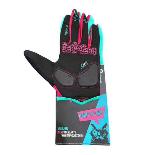 Guantes Trip Largos Celeste con Rosado Oscuro Talla M