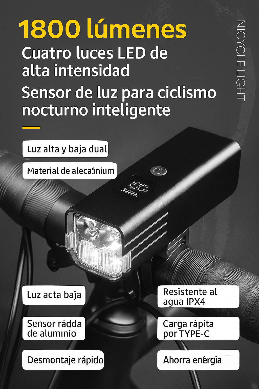 Foco luz frontal 1800 lm